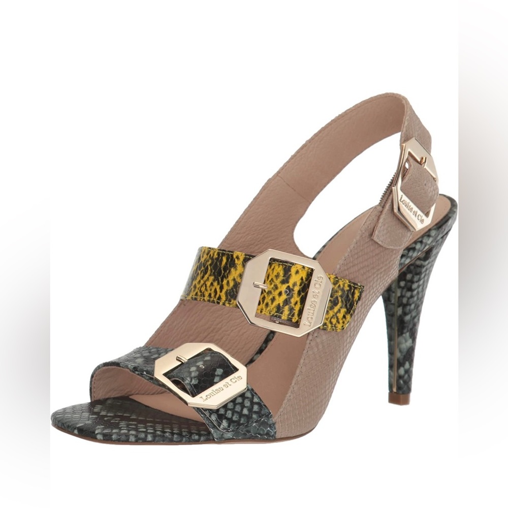 Louise et Cie Multicolor Snake-Print Buckle Slingback Heels